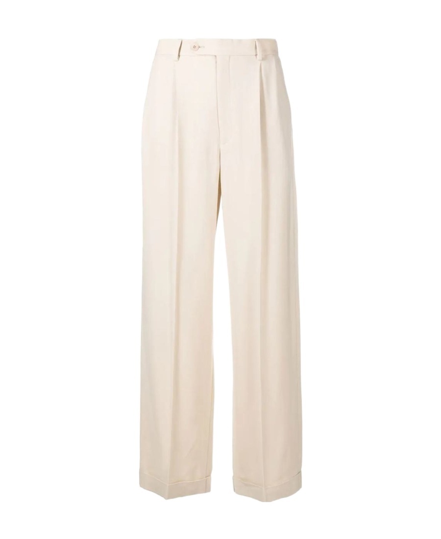 Apc Wide-leg Trousers With Pleated Front And High Waist In White