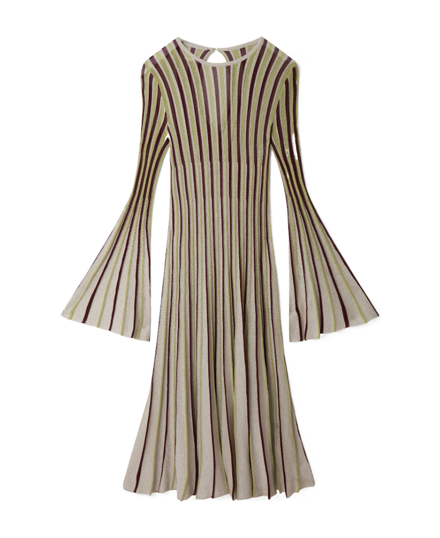 Stella Mccartney Lurex-detail Striped Maxi Dress In Nude