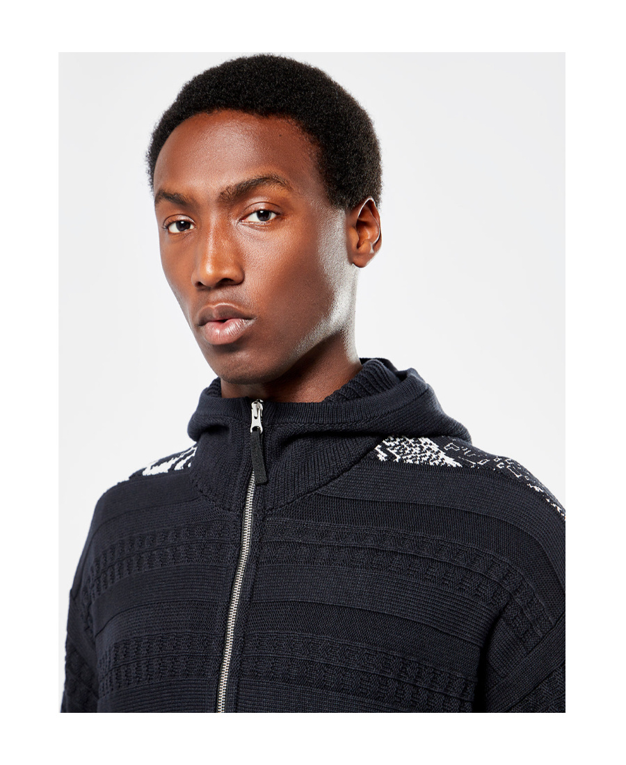 Stone Island Graphic-print Knitted Hoodie In Black