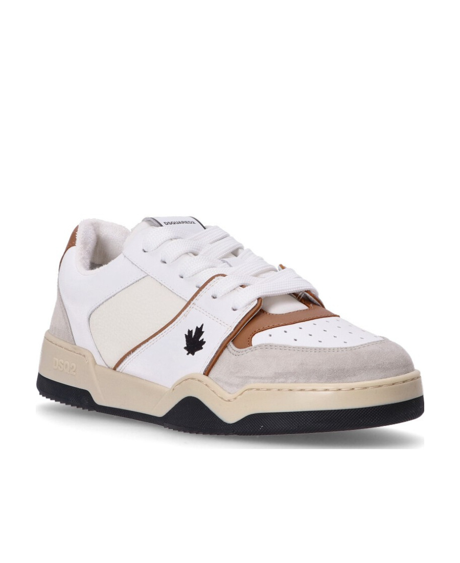 Dsquared2 Spiker Leaf-embroidered Leather Sneakers In White