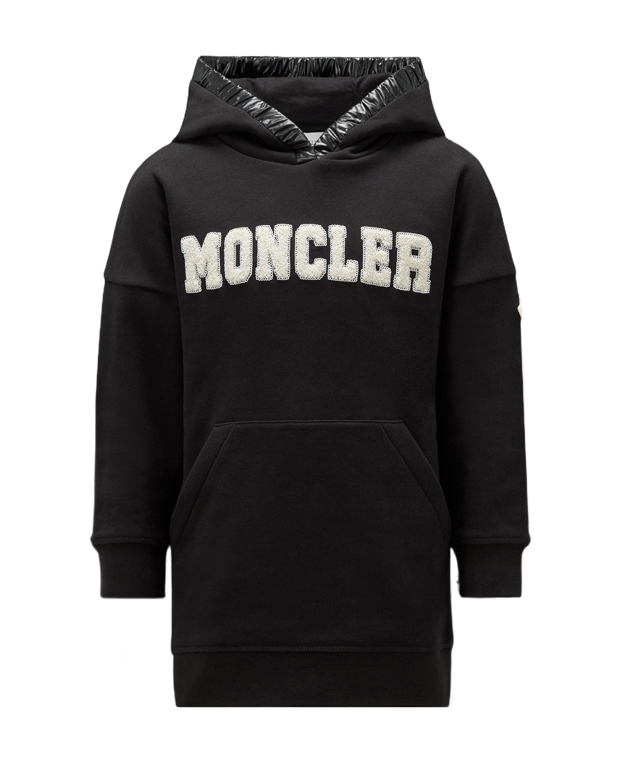 Moncler Hooded Logo Dress In Black