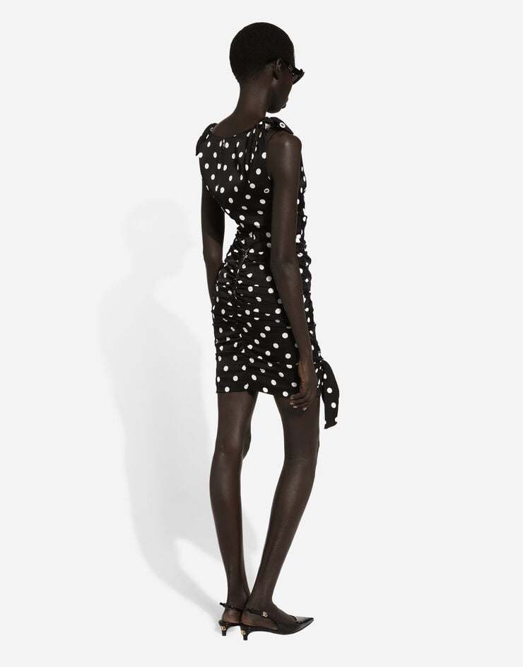Dolce & Gabbana Polka-dot Draped Mini Dress In Black