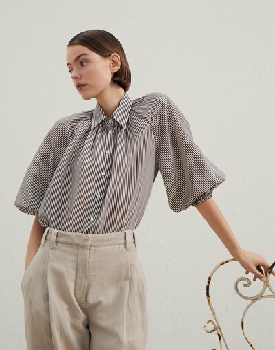 Brunello Cucinelli Striped Puff-sleeve Blouse In Multicolor