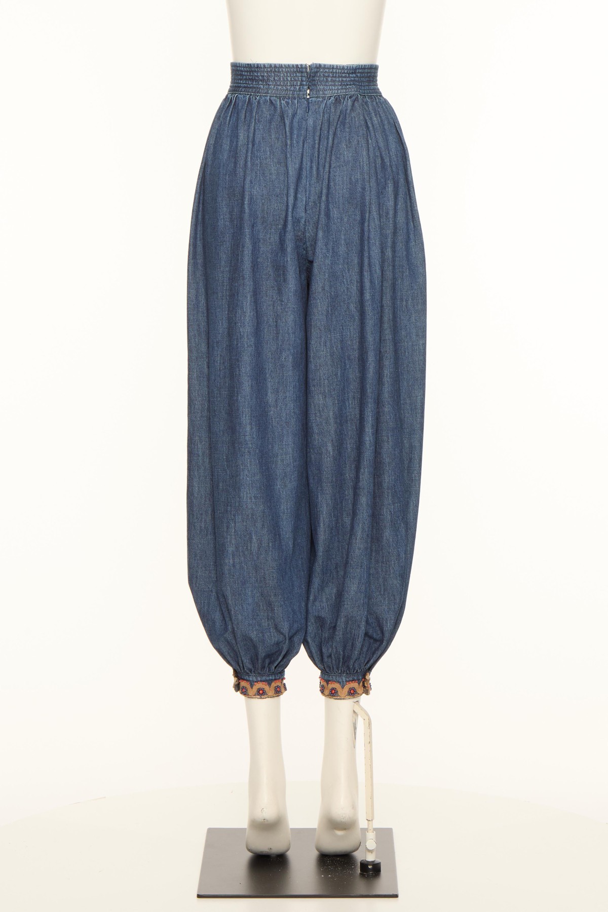 VALENTINO BALLOON TROUSERS IN EMBROIDERED DENIM CHAMBRAY