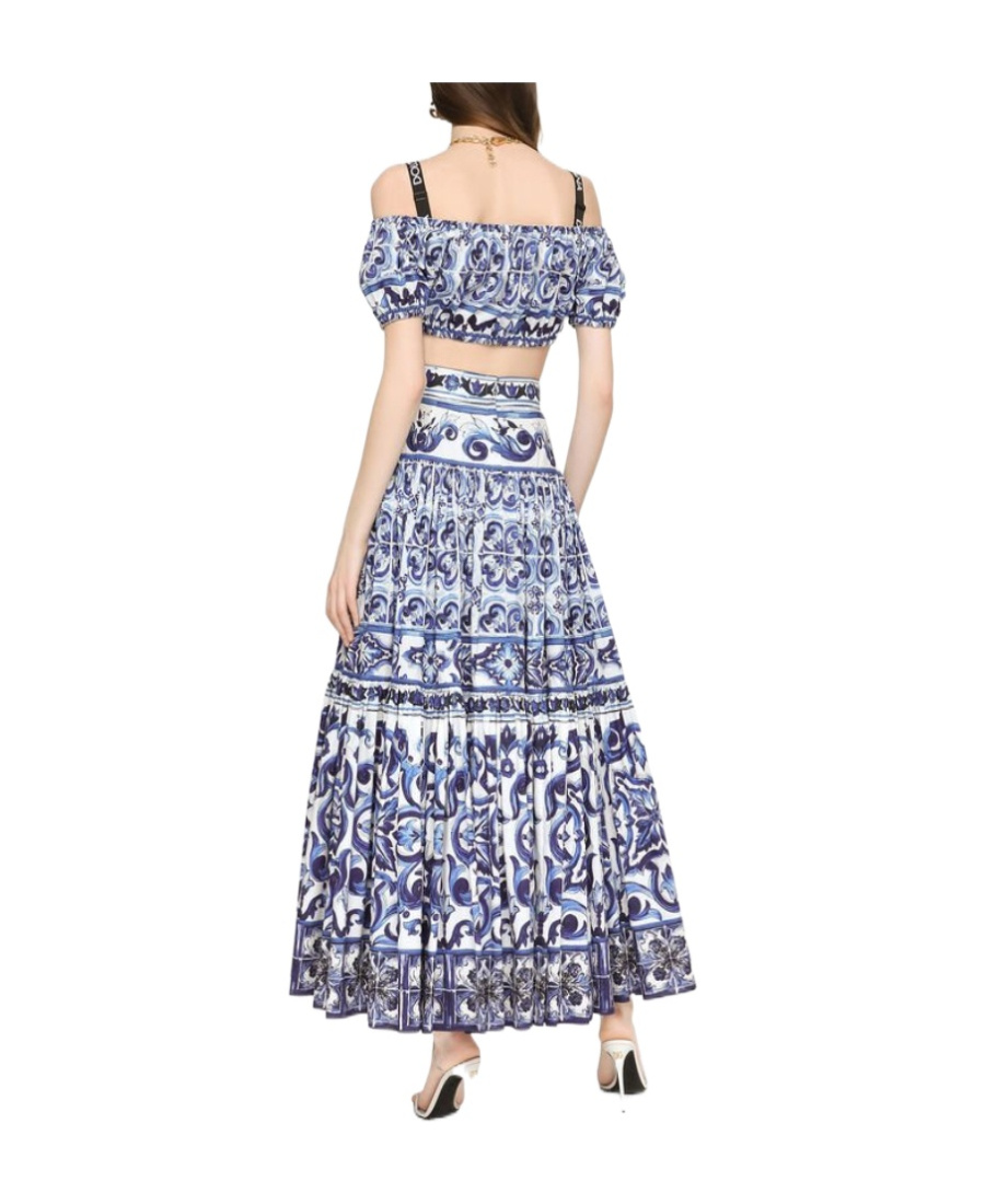 Dolce & Gabbana Printed Light Cotton Poplin Long Skirt In Multicolor