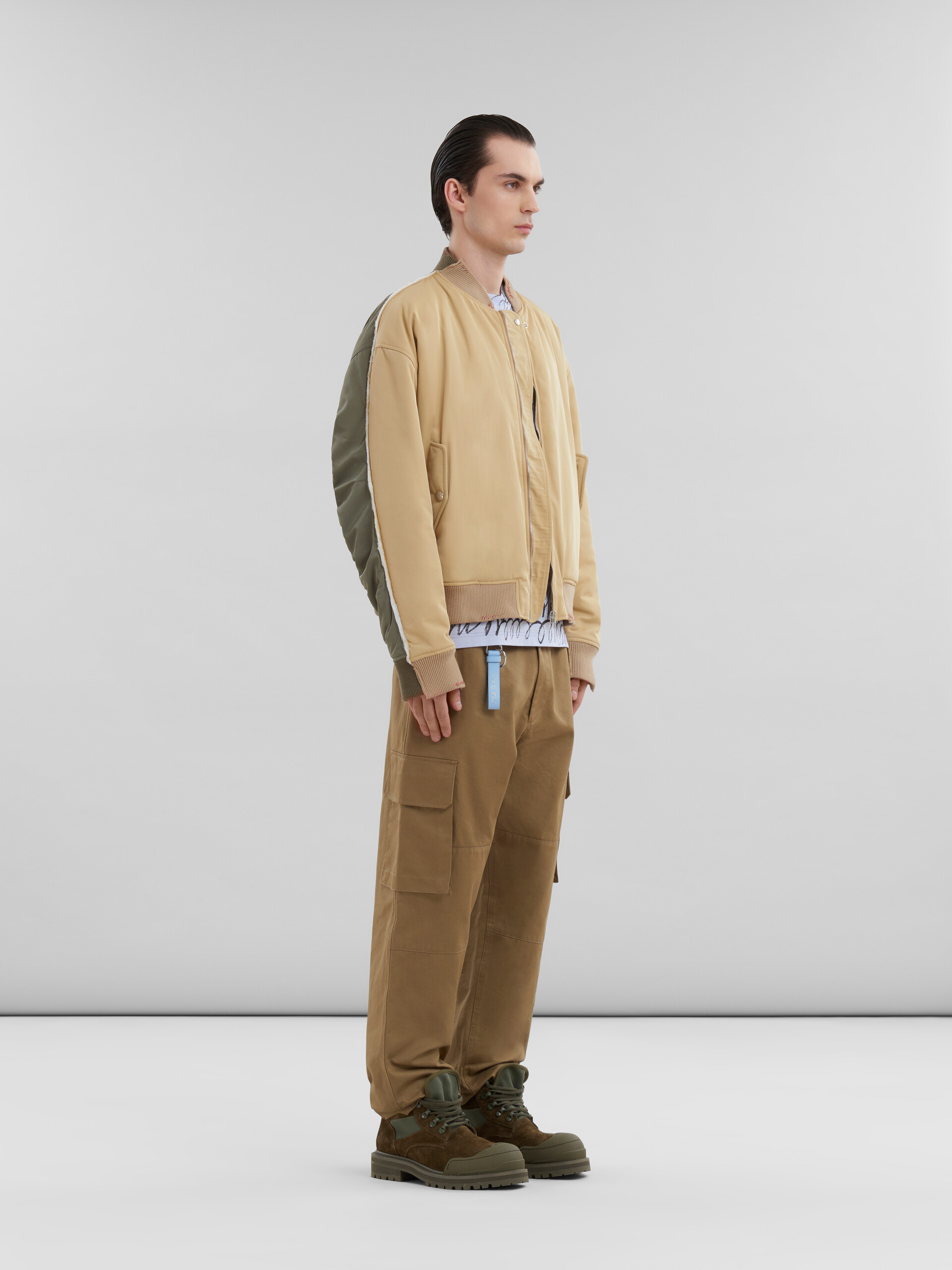 Shop Marni Beige Twill Bomber Jacket With Contrast Back In Nude