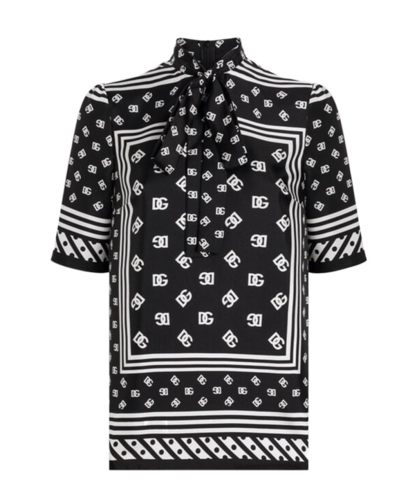 Dolce & Gabbana Dg-print Blouse In Black
