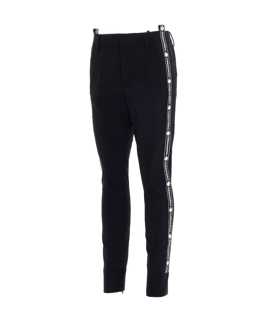 Dsquared2 Slim-fit Tapered Trousers With Branded Side Stripes In Black