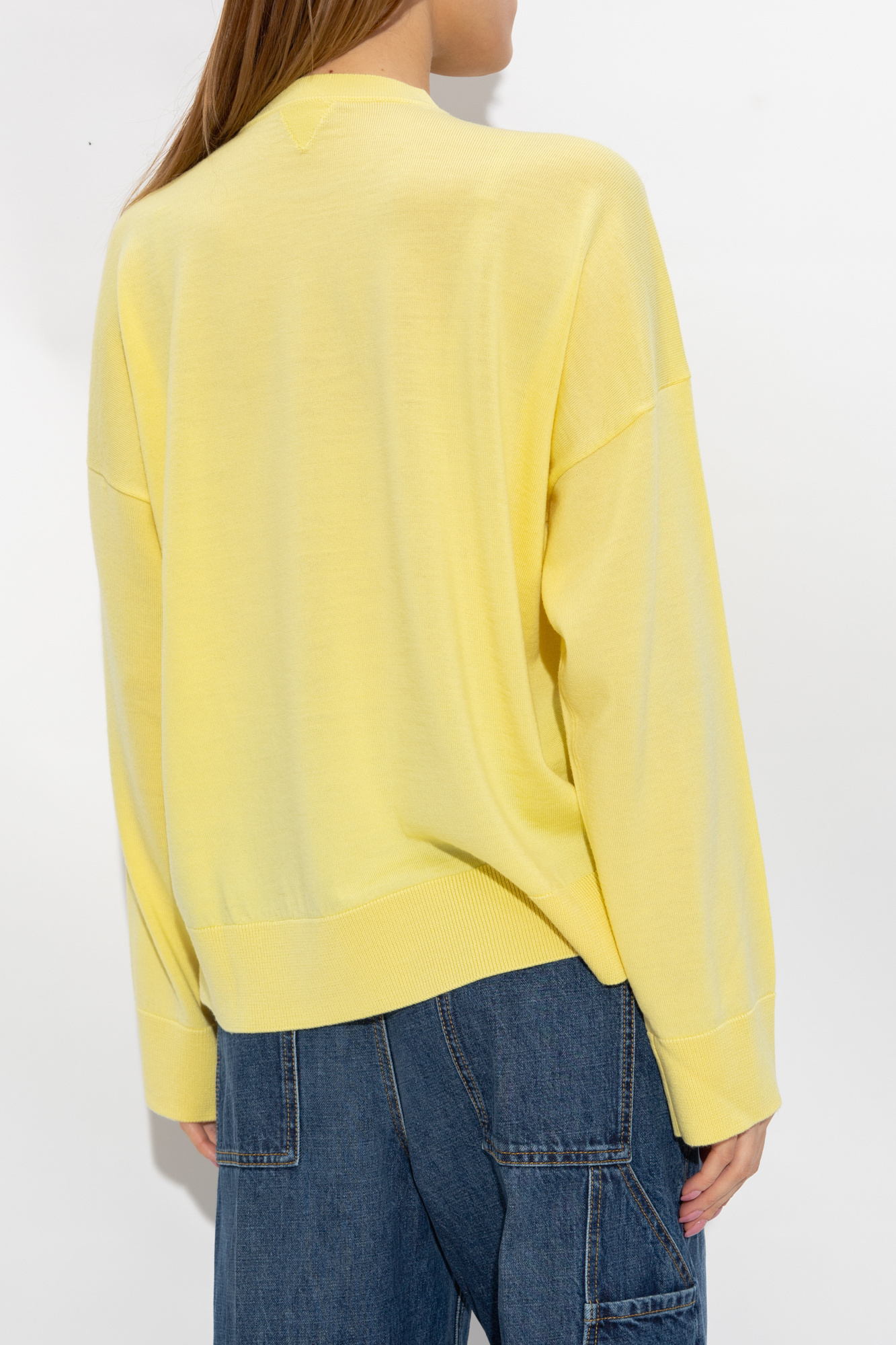 Bottega Veneta Ribbed Oversize Wool Sweater In Yellow