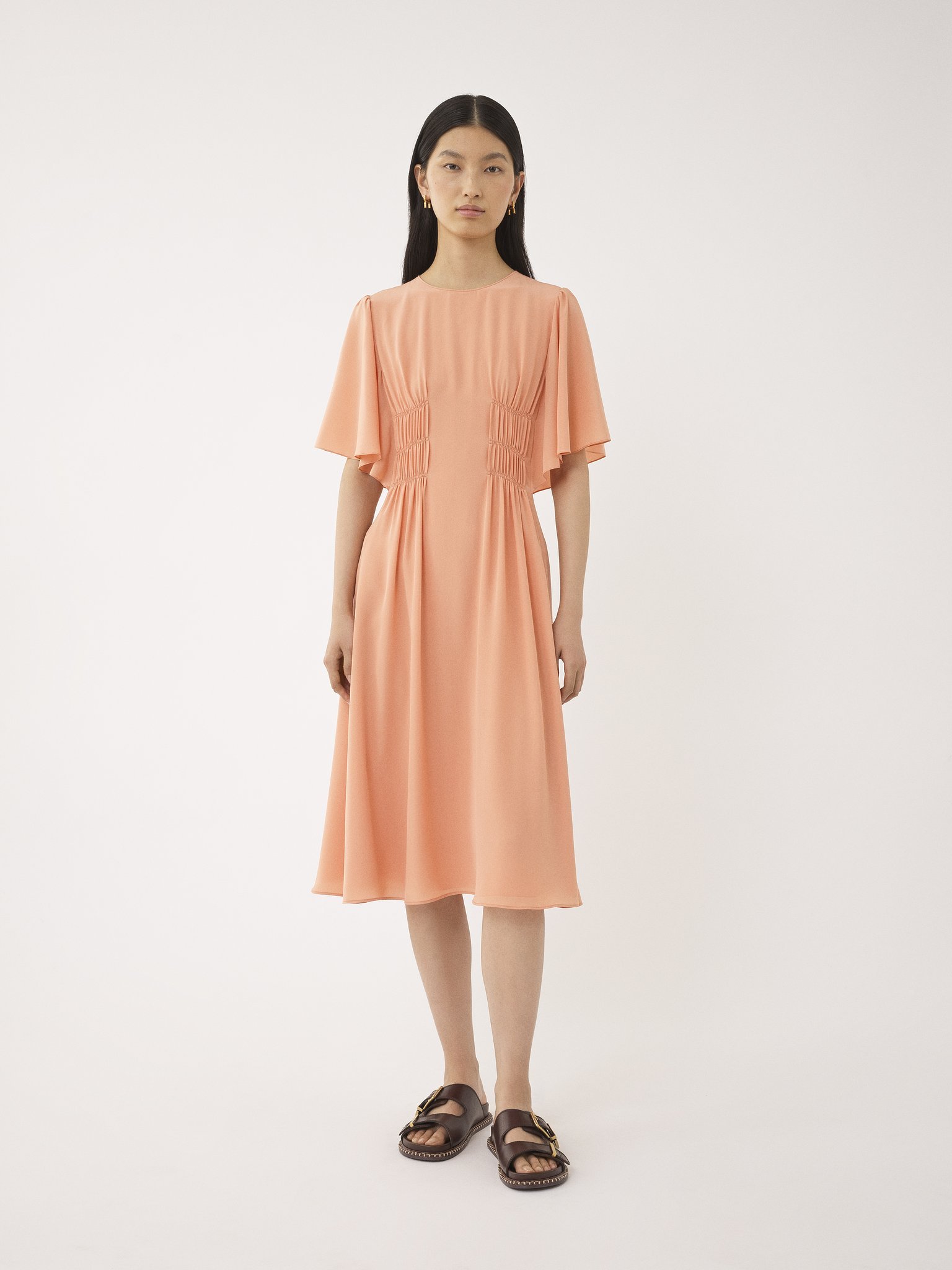 Shop Chloé Silk Midi Dress In Nude