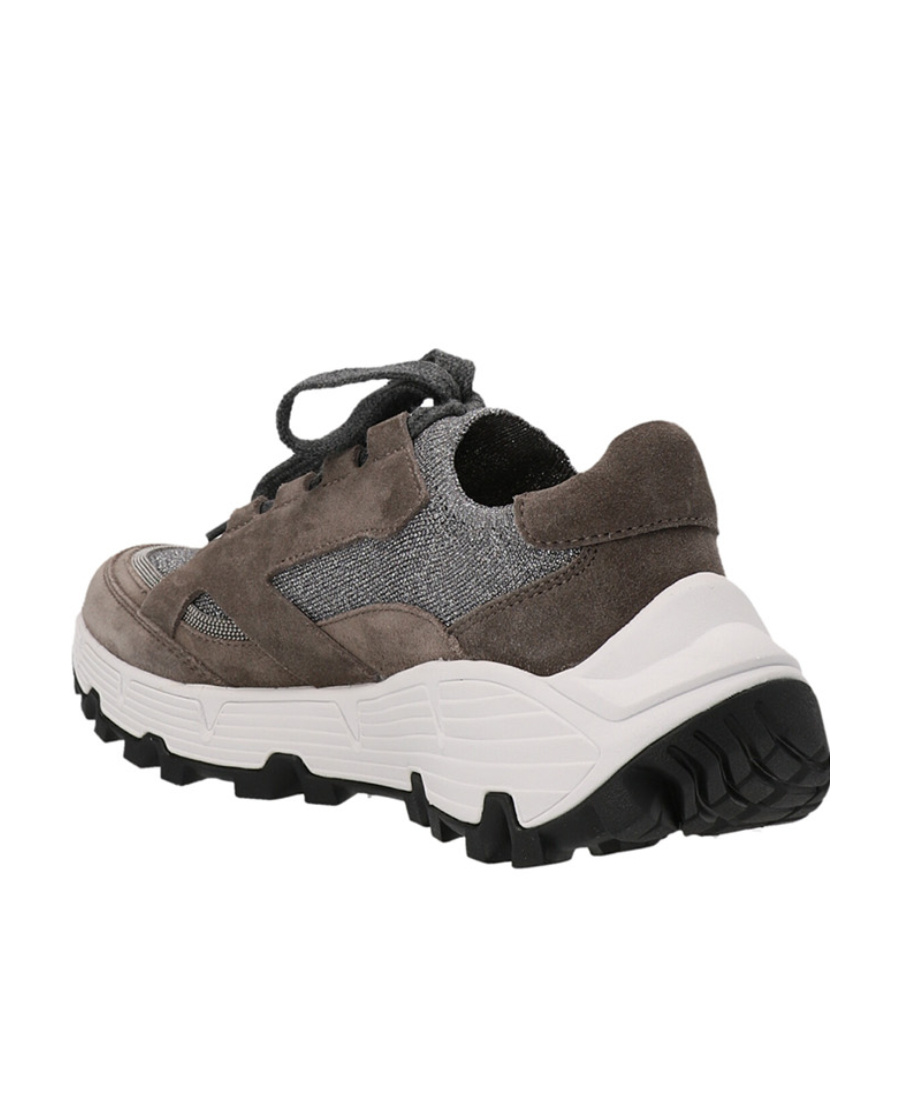 Brunello Cucinelli Bead-embellished Metallic Mesh And Suede Sneakers In Black
