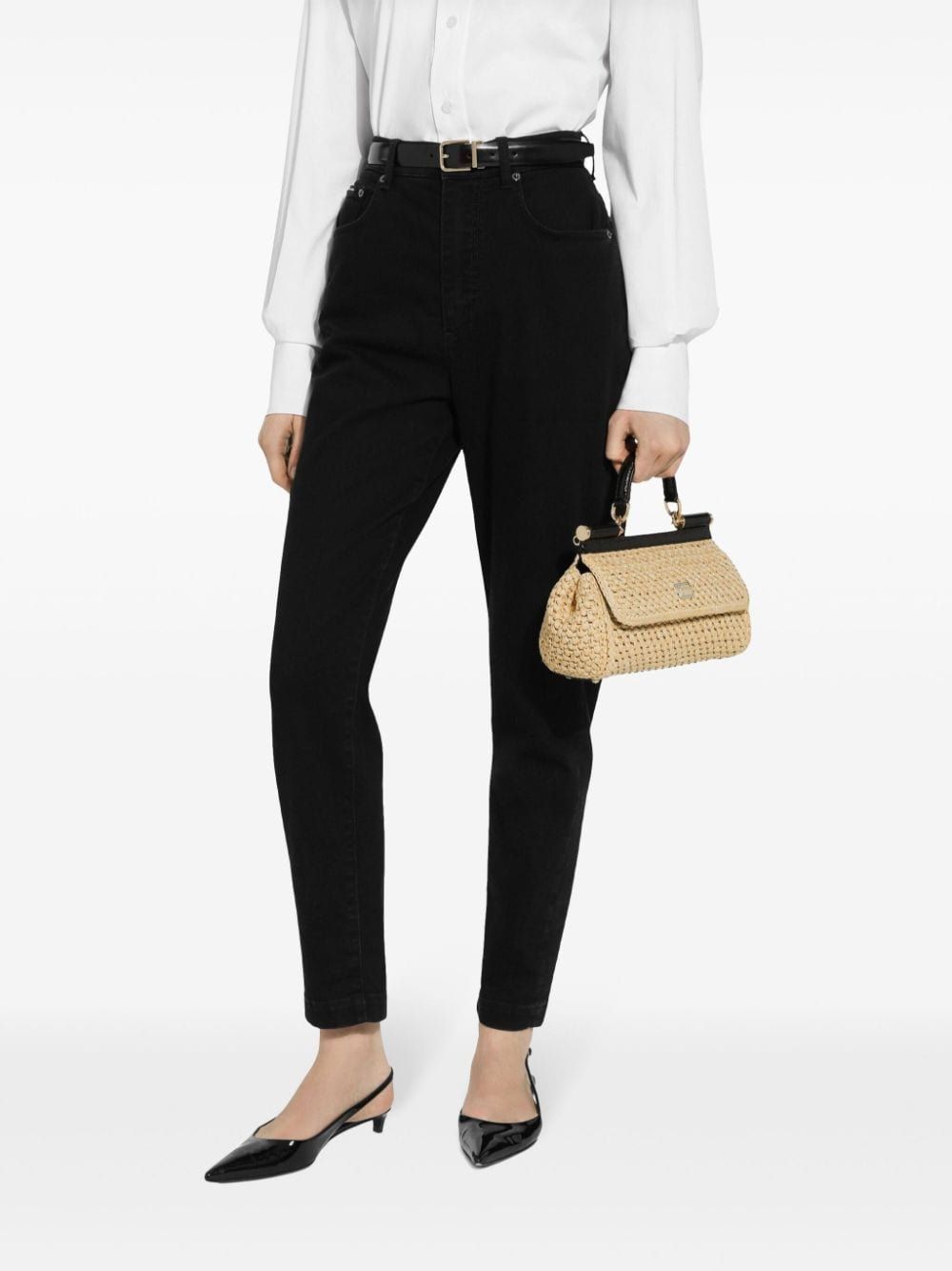 Dolce & Gabbana Elongated Sicily Interwoven Tote Bag In Nude