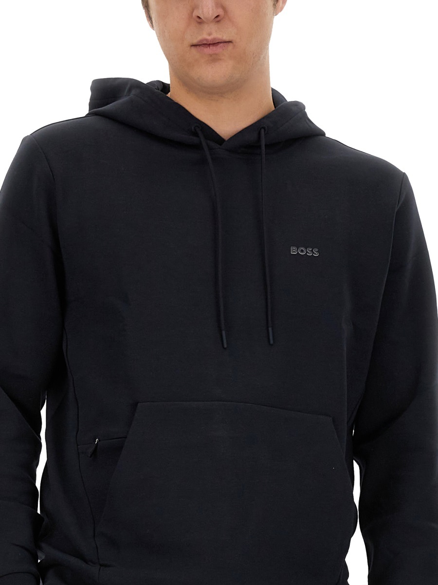 Shop Hugo Boss Soody Logo Hooded Sweater In Black