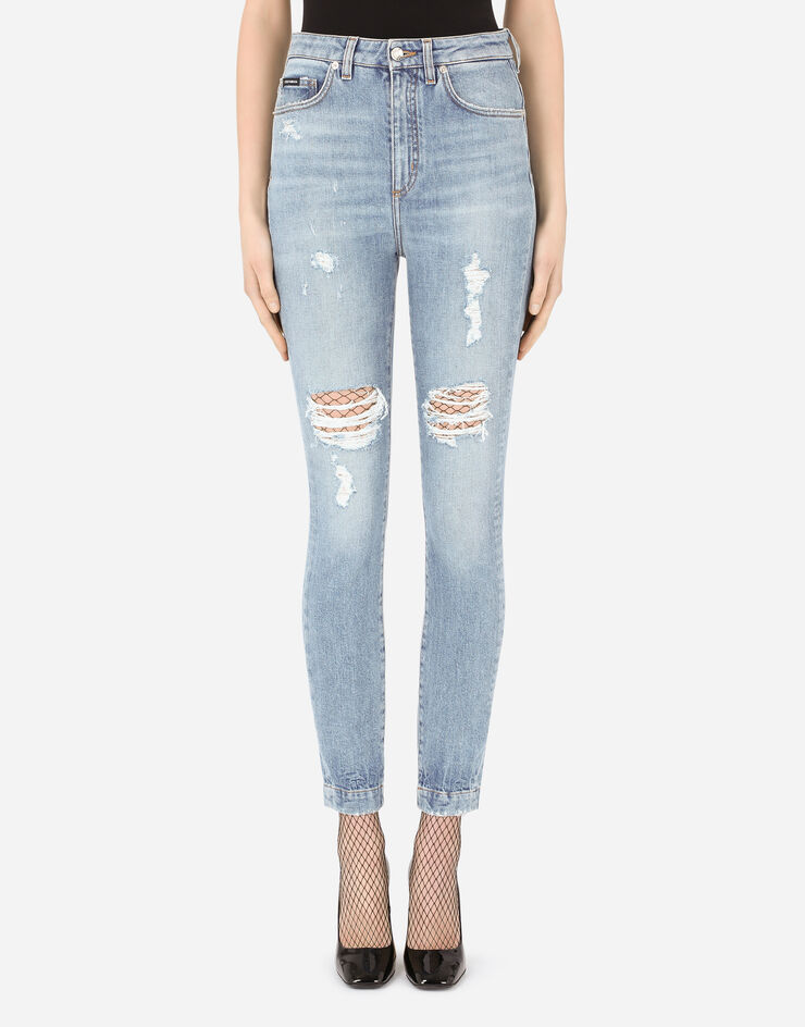 Dolce & Gabbana Audrey Cotton Ripped Jeans In Blue