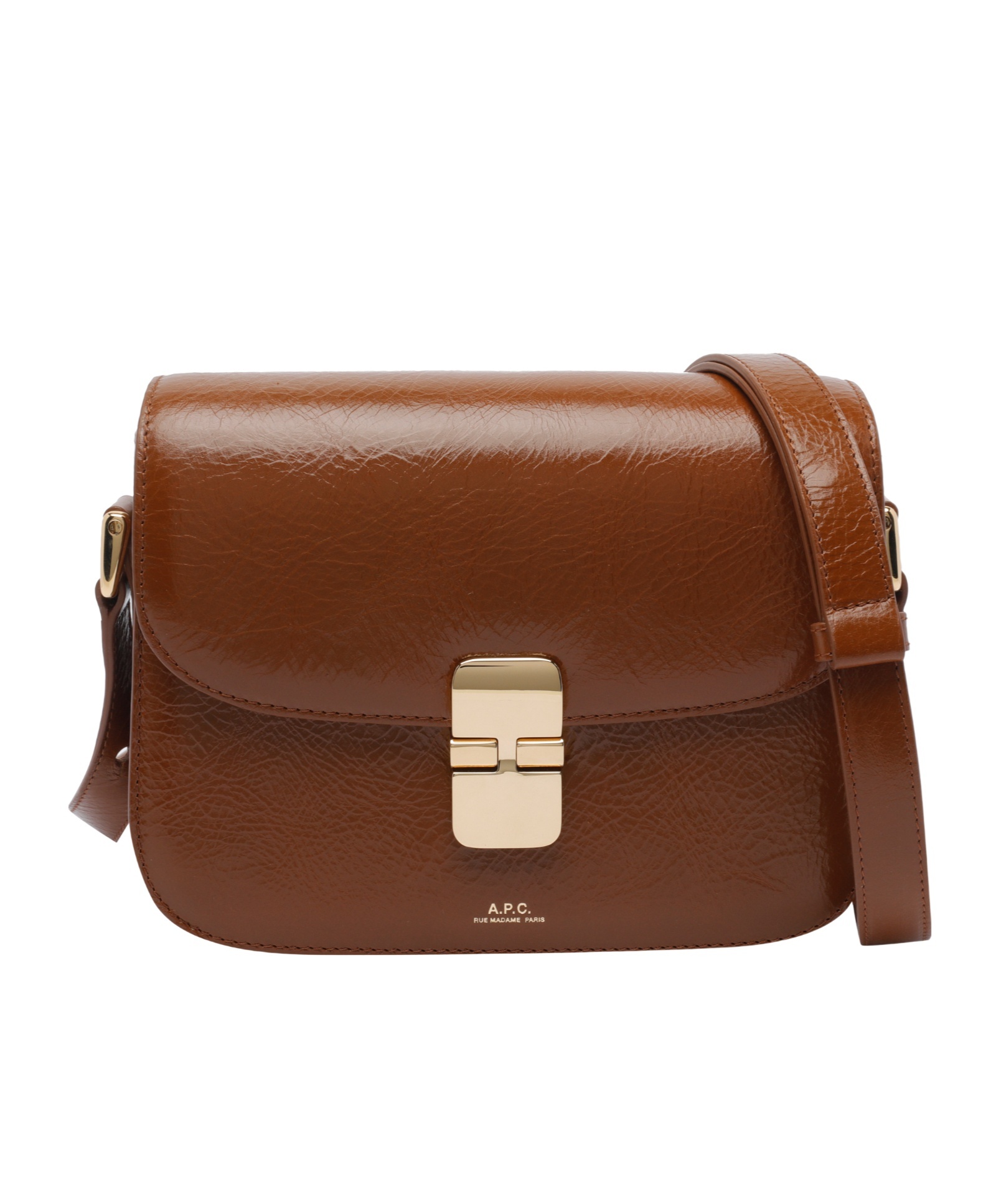 Apc A.p.c. Small Tan Leather Shoulder Bag With Adjustable Strap In Brown