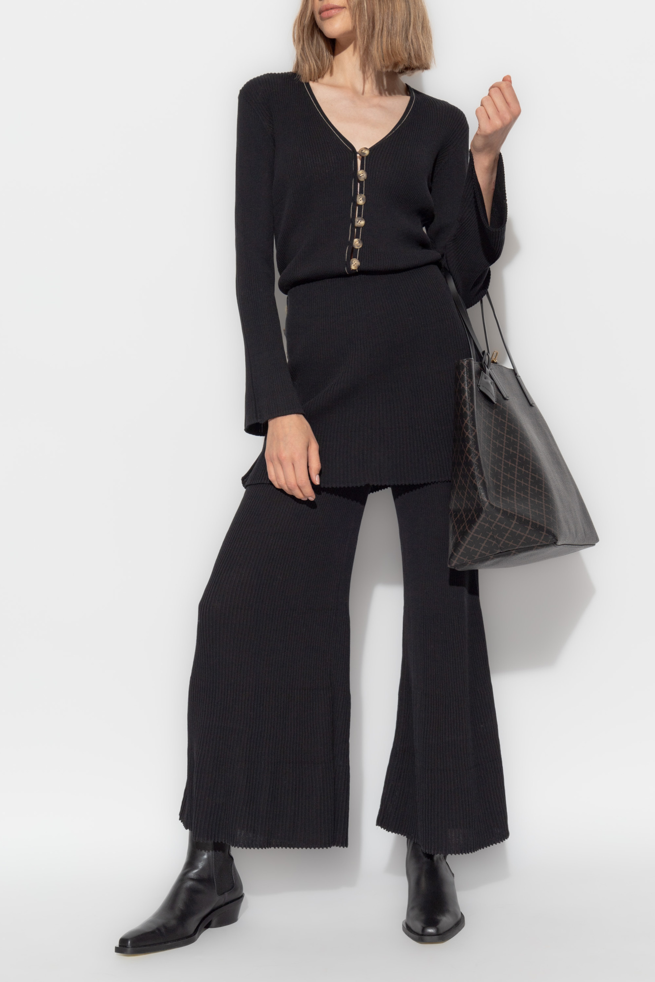 Shop By Malene Birger Bolone Skirted Wide-leg Trousers In Black