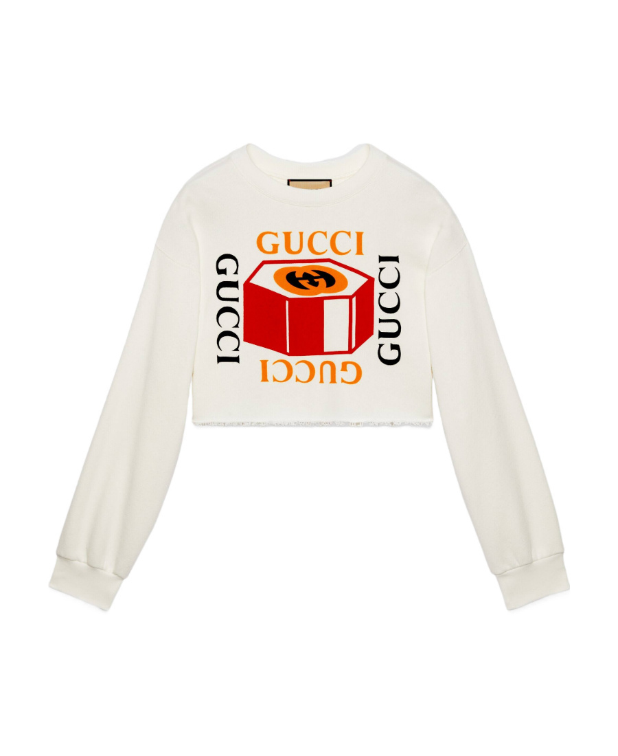 Gucci Logo-print Cropped Sweatshirt In Off White