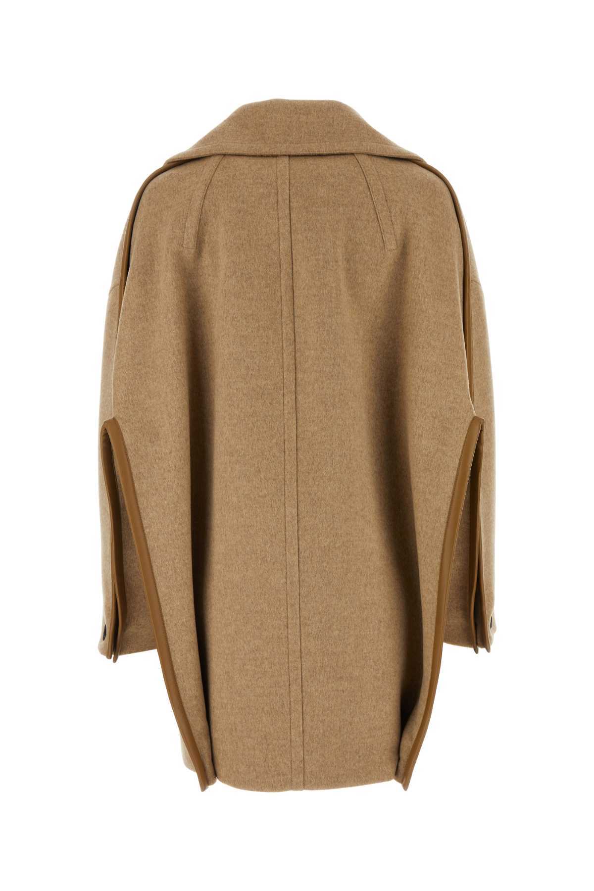 Bottega Veneta Beige Double Breasted Over Coat In Brown