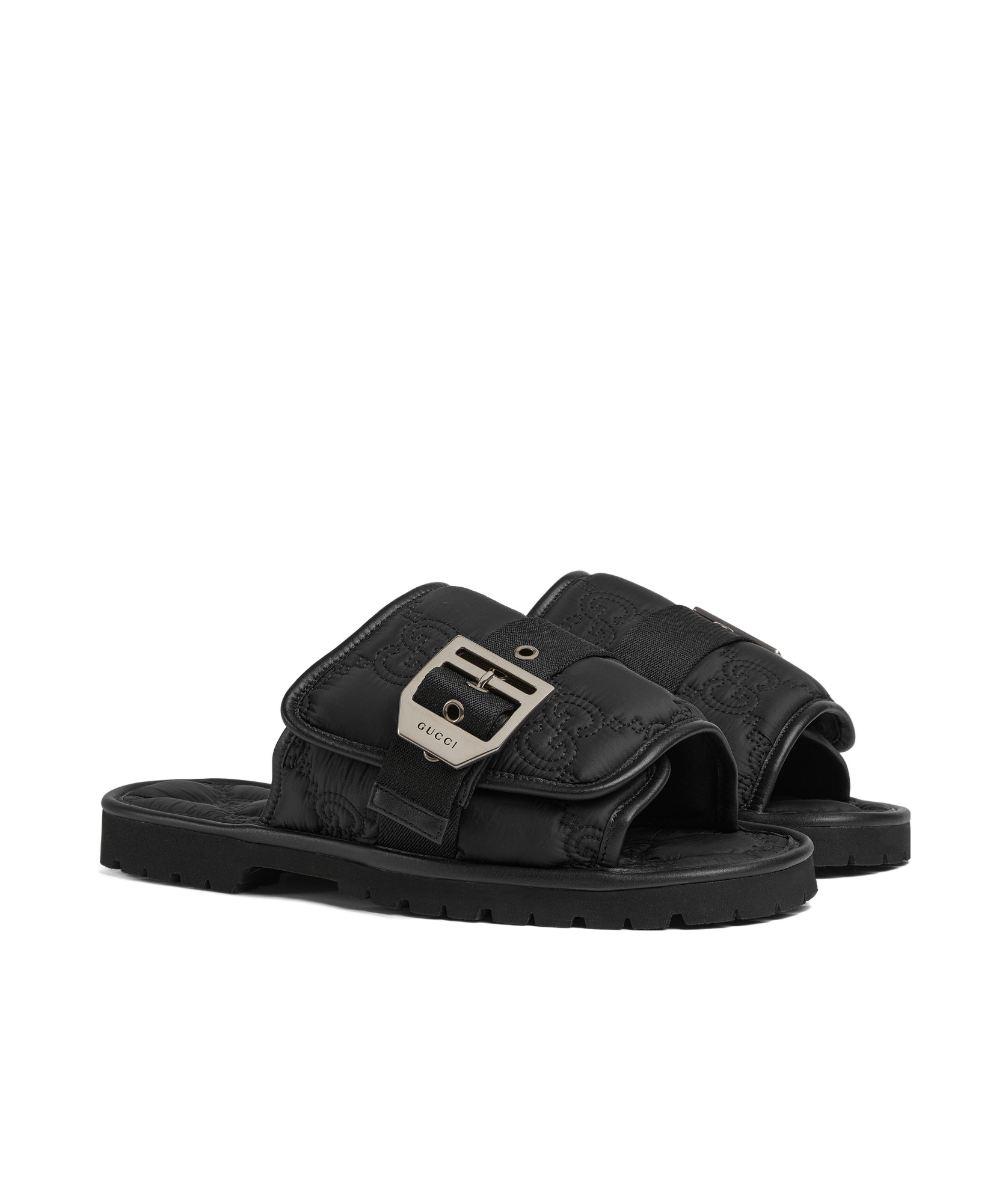 Gucci Buckled Quilted Sandals In Black
