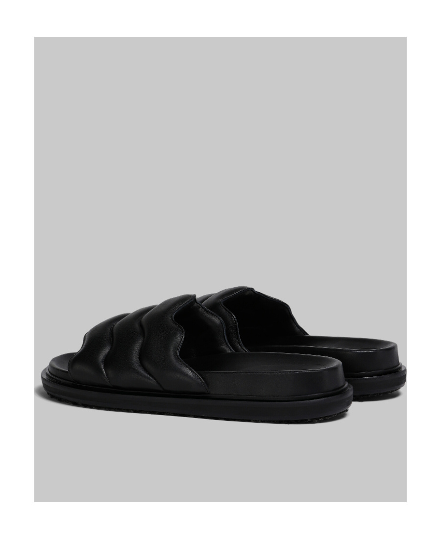 Marni Leather Quilted Strap Slide Sandals In Black