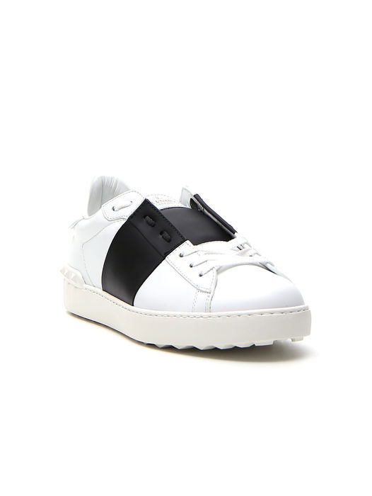 Valentino Open Sneaker With Contrasting Panel And Studded Heel In White
