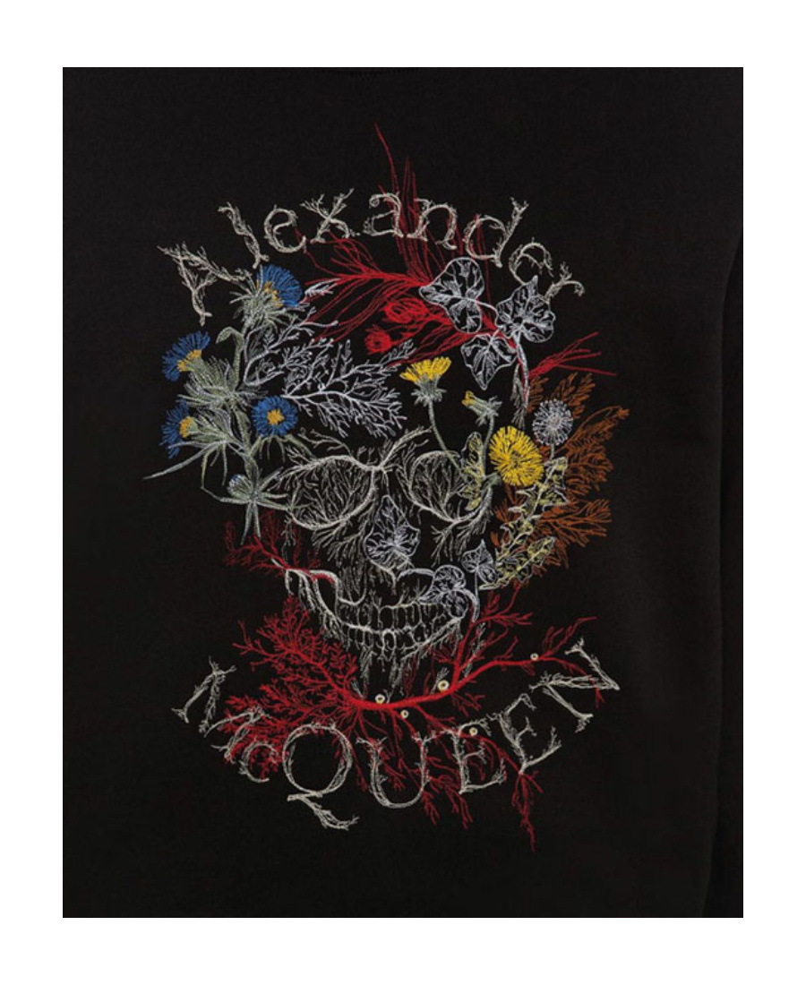 Alexander Mcqueen Floral Logo Embroidered Sweatshirt In Black