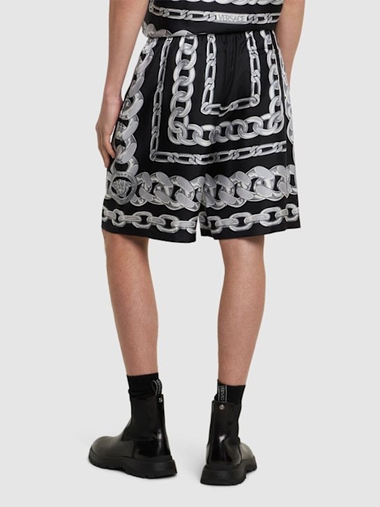 Versace Men Medusa Chains Silk Shorts In Black