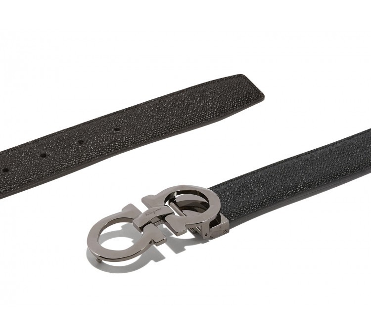 Ferragamo Salvatore Man's Bicolor Leather Belt With Logo Buckle In Black