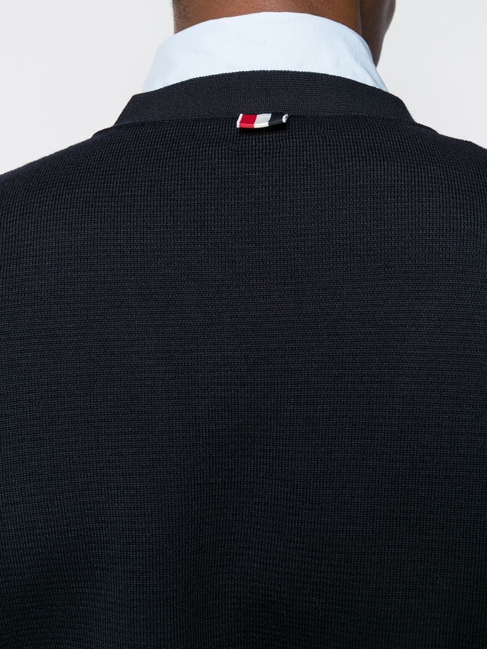 Thom Browne Milano Stitch V Neck Cardigan With 4 Bar In Fine Merino Wool Clothing In Blue