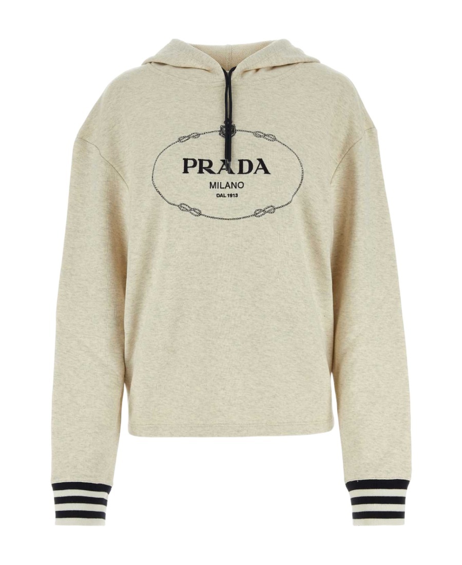 Prada Oversized Cotton Fleece Hoodie In Nude