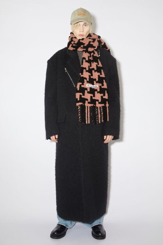 Acne Studios Houndstooth-print Fringed Scarf In Black
