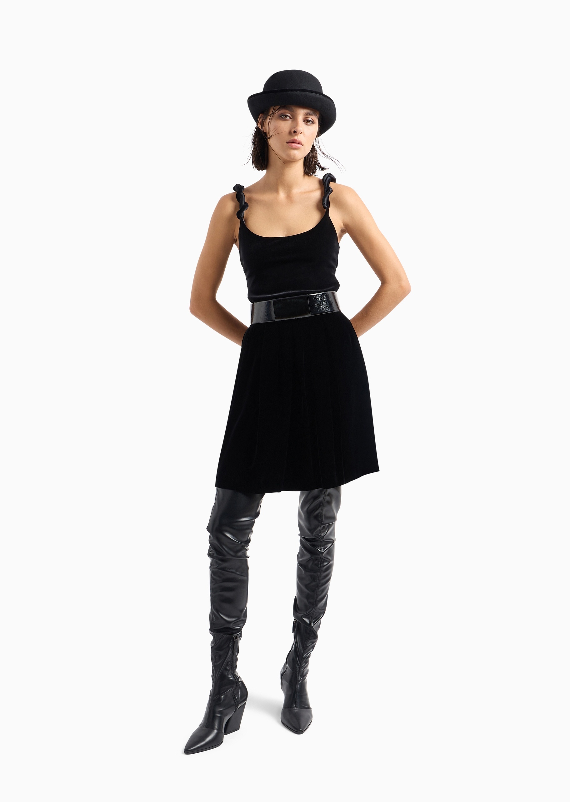 Emporio Armani Twisted-straps Velvet Cropped Top In Black