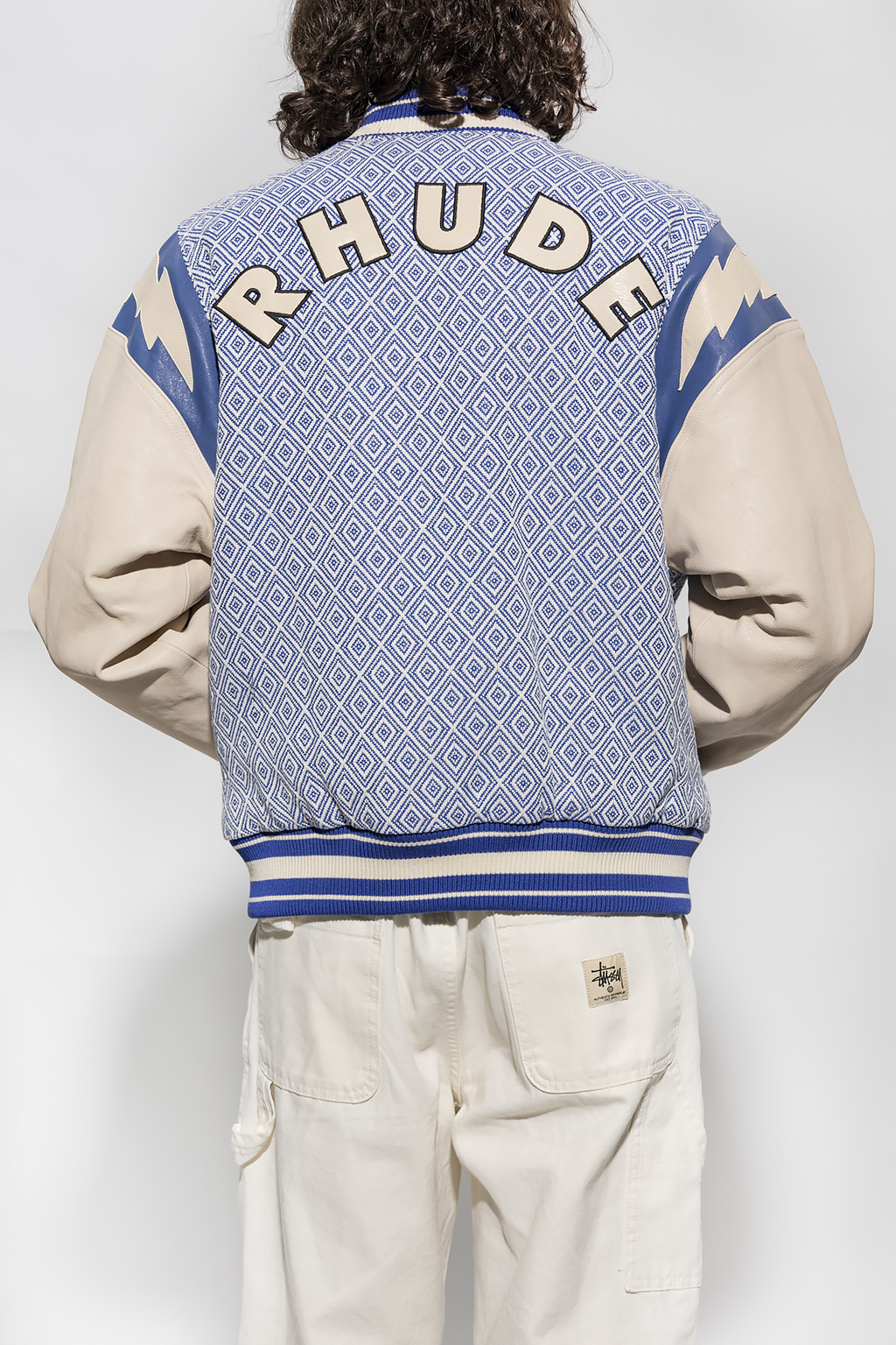 Rhude Diamond-jacquard Baseball Jacket In Blue