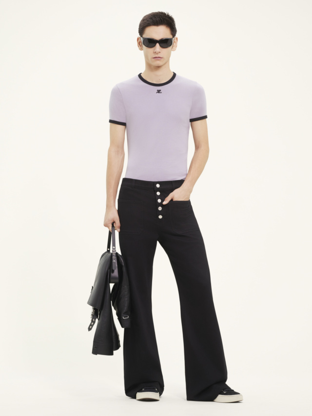 Courrèges Bumpy Contrast Cotton T-shirt In Gray