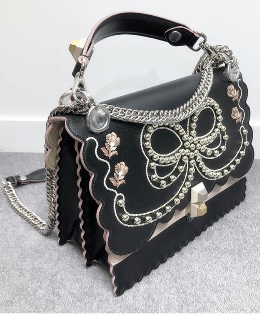 Fendi Kan I Rivet Flower Handbag In Black