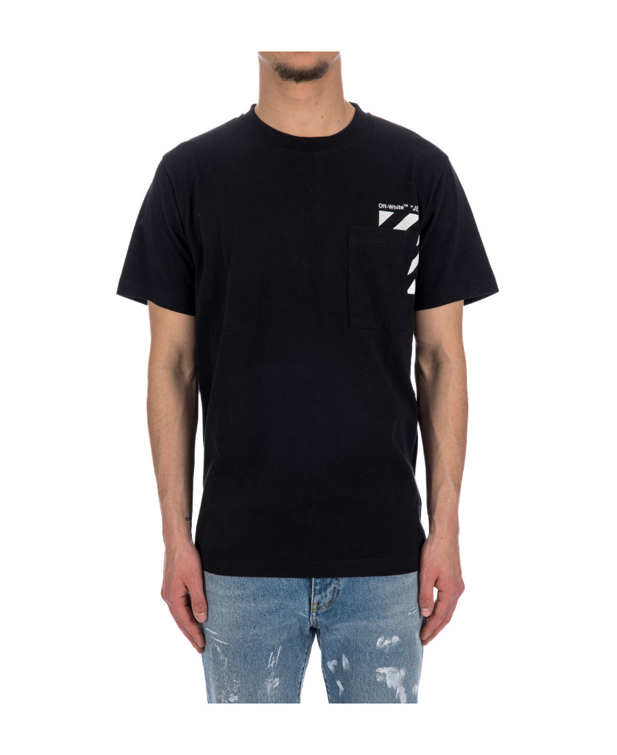 Off-white Logo Graphic Print Cotton T-shirt With Pocket In Black