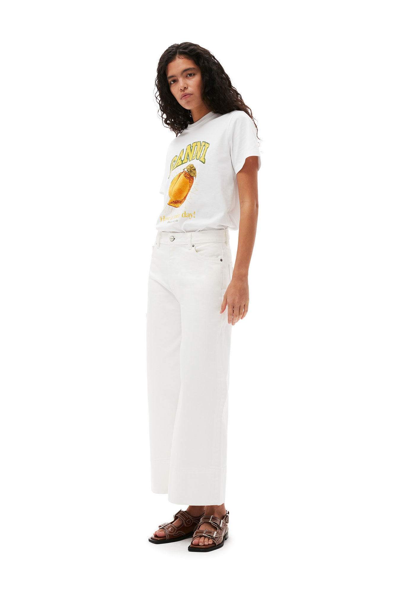 Ganni Basic Jersey Peach Relaxed T-shirt In White