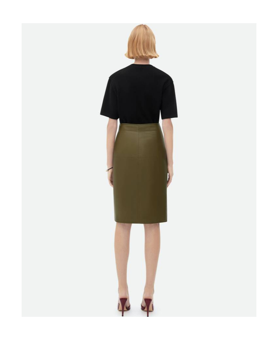 Bottega Veneta Logo Leather Skirt In Green