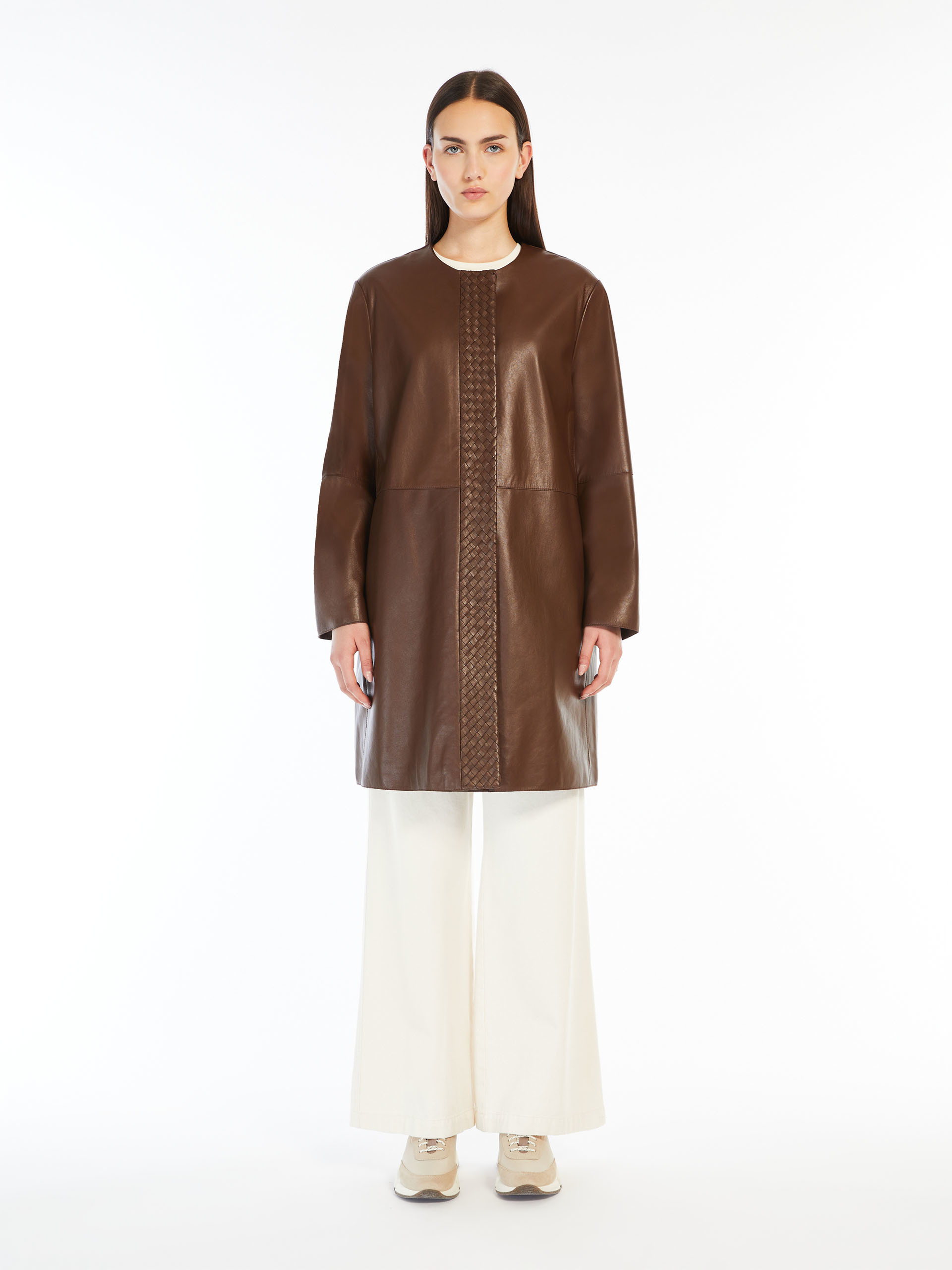Weekend Max Mara Long-sleeved Leather Jacket In Brown