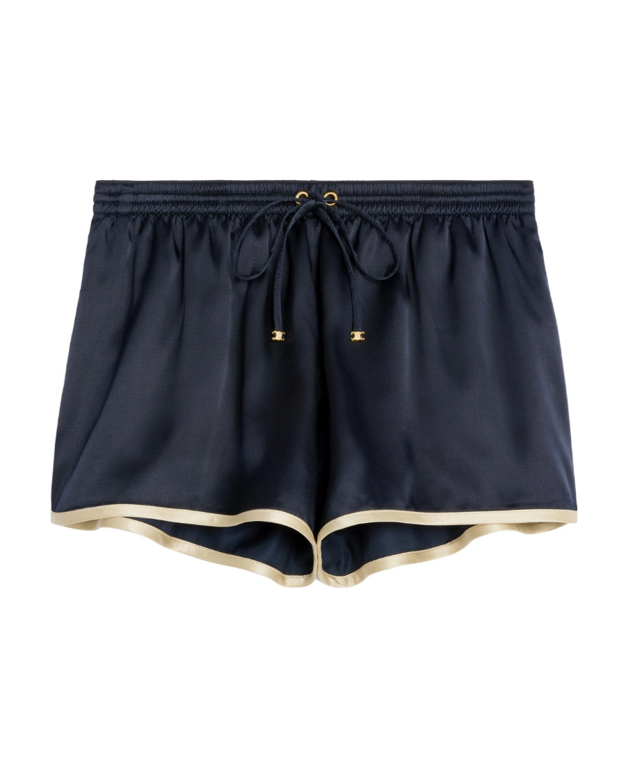 Shop Celine Mini Shorts In Flowing Satin In Blue