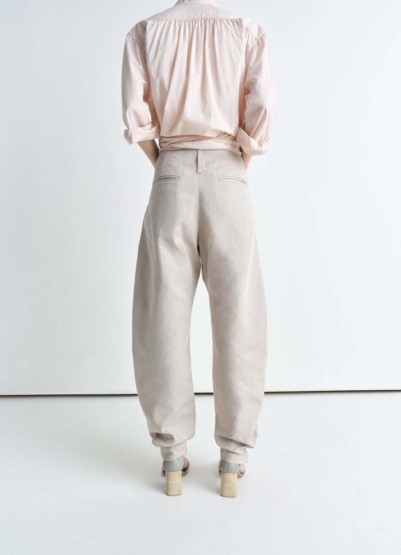 Lemaire Beige Tapered Pants With Camal Buttons In White