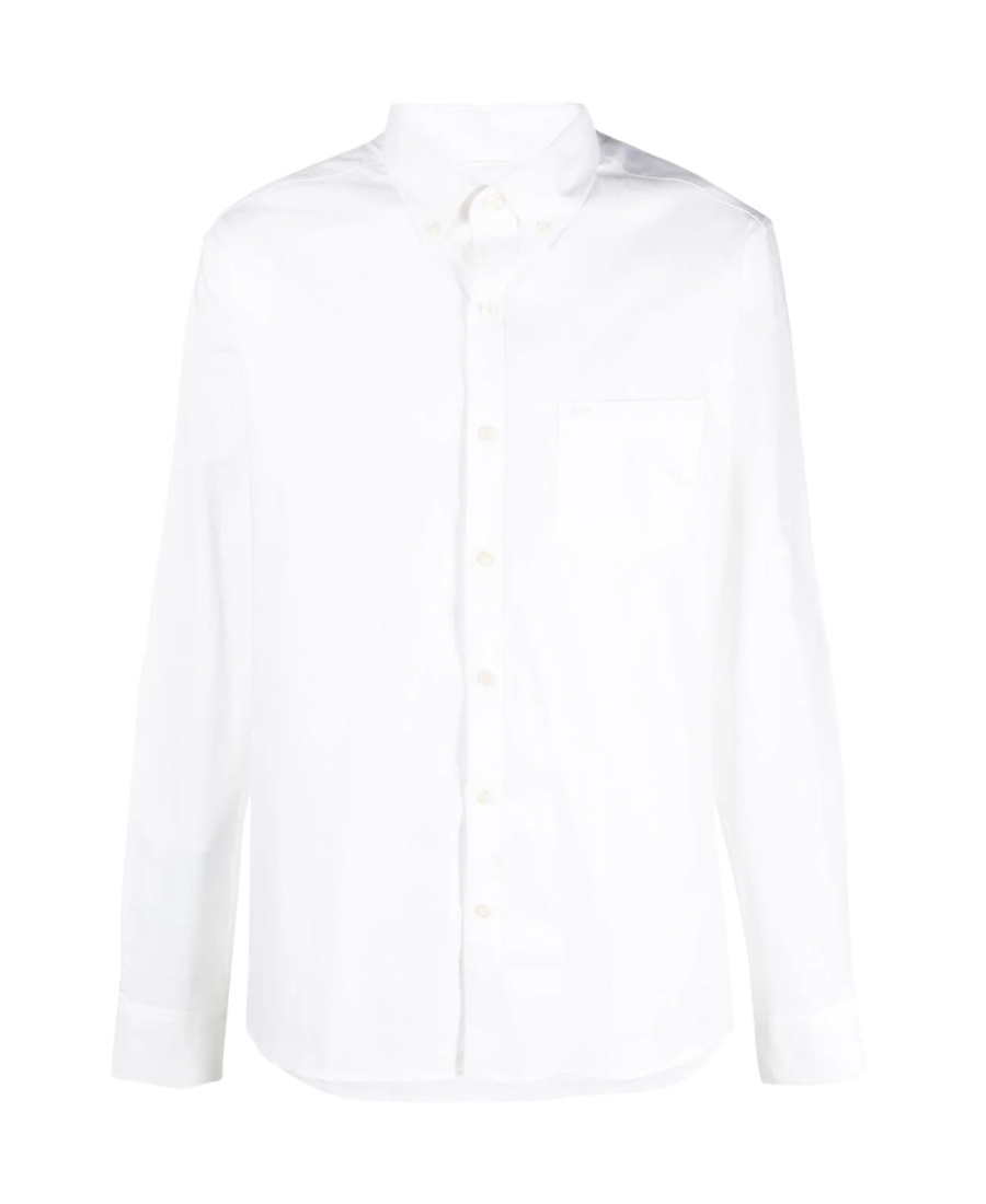 Michael Kors Cotton Stretch Botanical Print Slim Fit Button Down Shirt In White