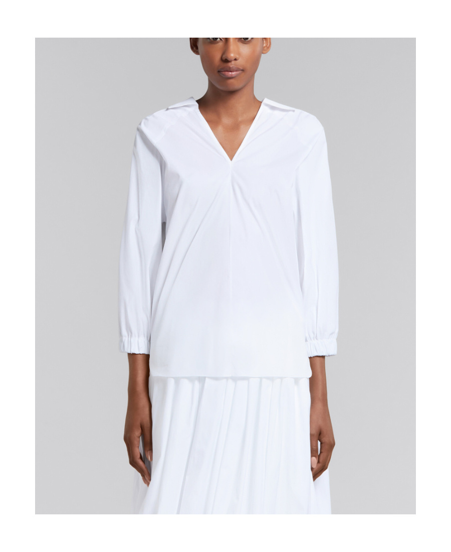 Marni V-neck Cotton Blouse In White