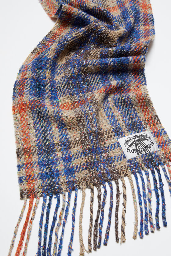 Shop Acne Studios Plaid Fringe Scarf In Multicolor