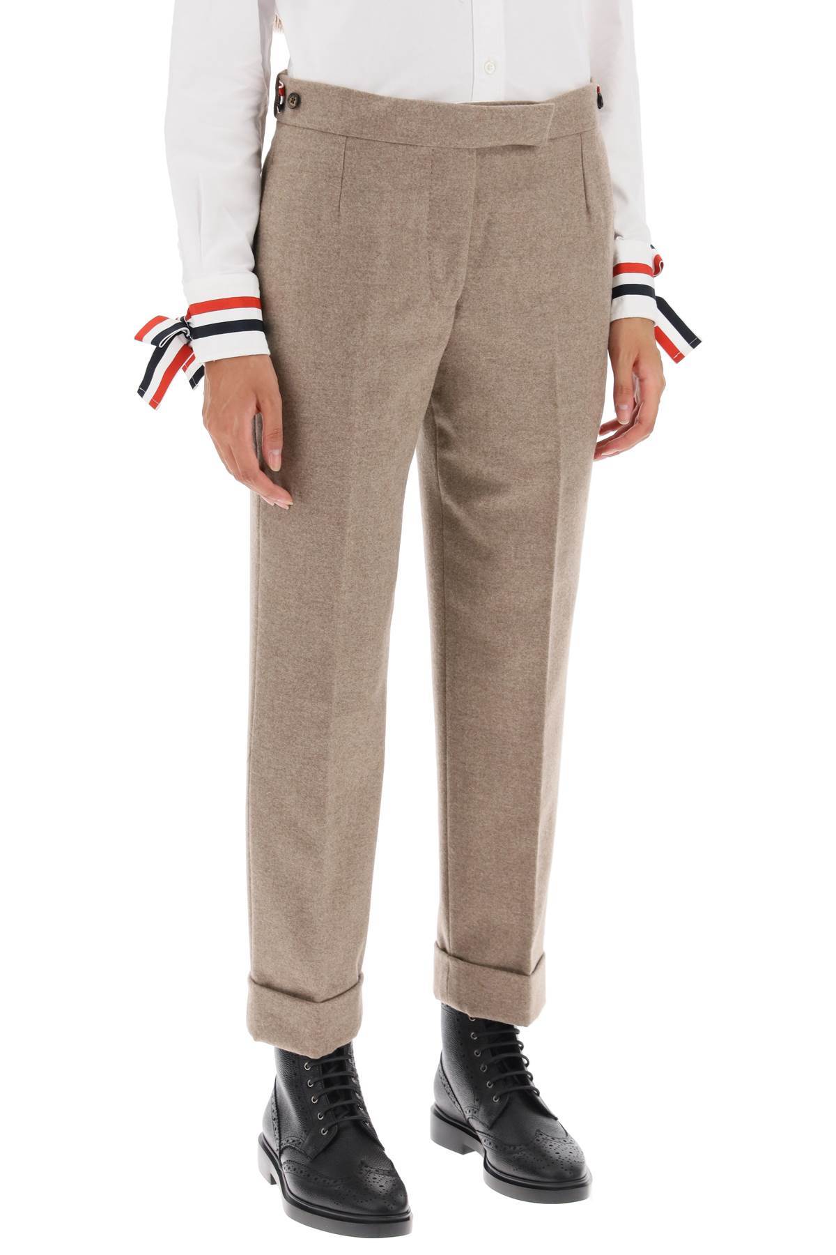 Thom Browne Beige Cropped Wool-flannel Pants For Women In Nude