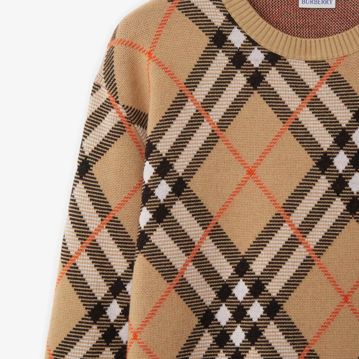 Burberry Beige Crewneck Sweater With Check Motif In Wool And Mohair Woman In Nude