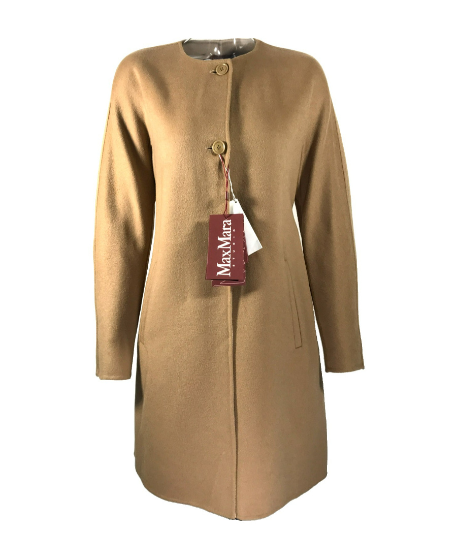 Max Mara Long-sleeved Round Collar Coat In Brown