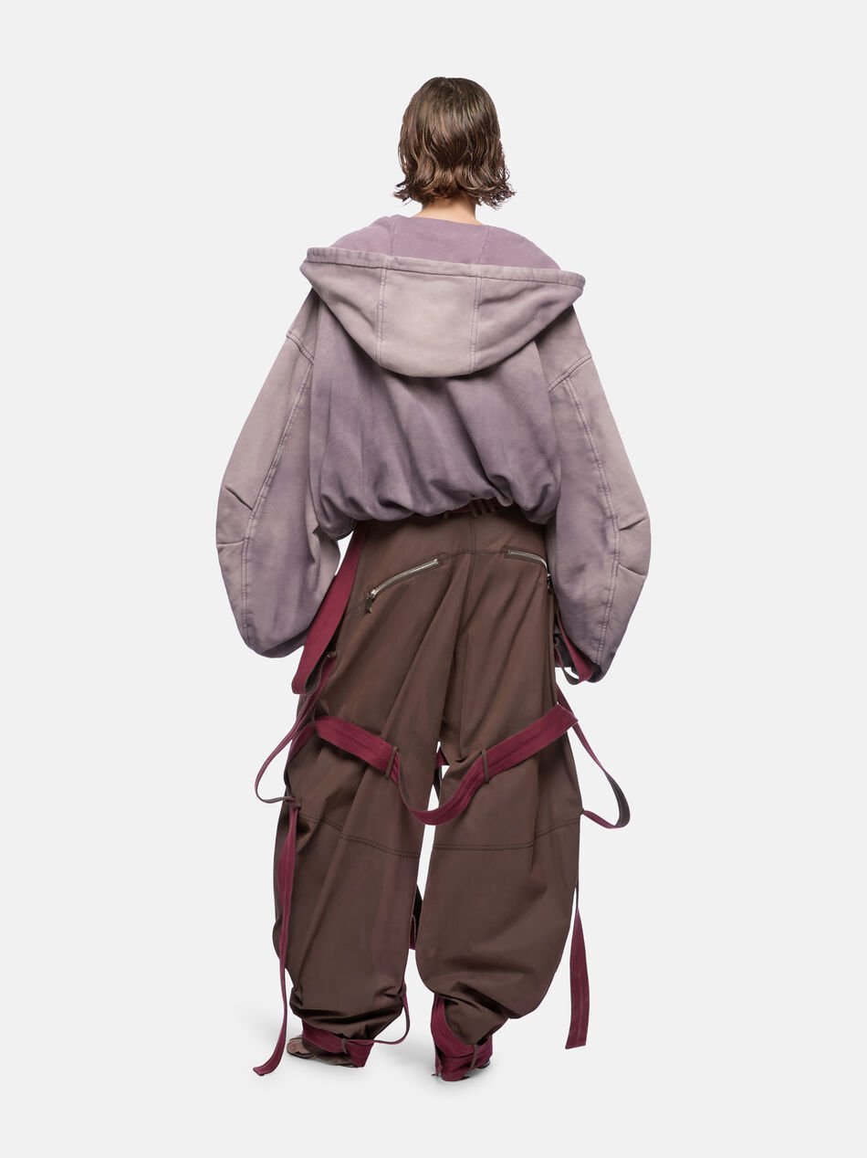 Attico Brown Pants With Side Zip Pockets And All-over Applied Bands In Cotton Blend Woman In Brown