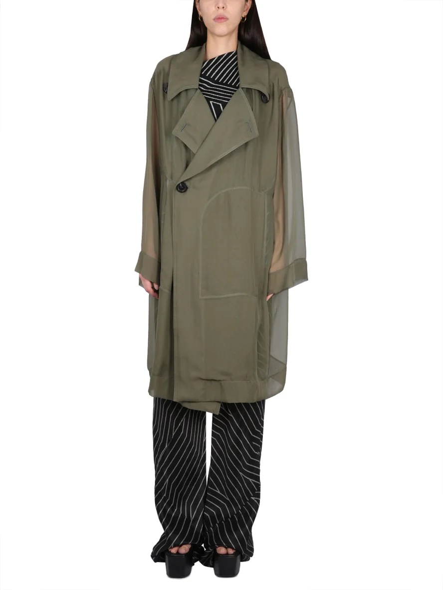 Rick Owens Sheer Silk Trench Coat In Green