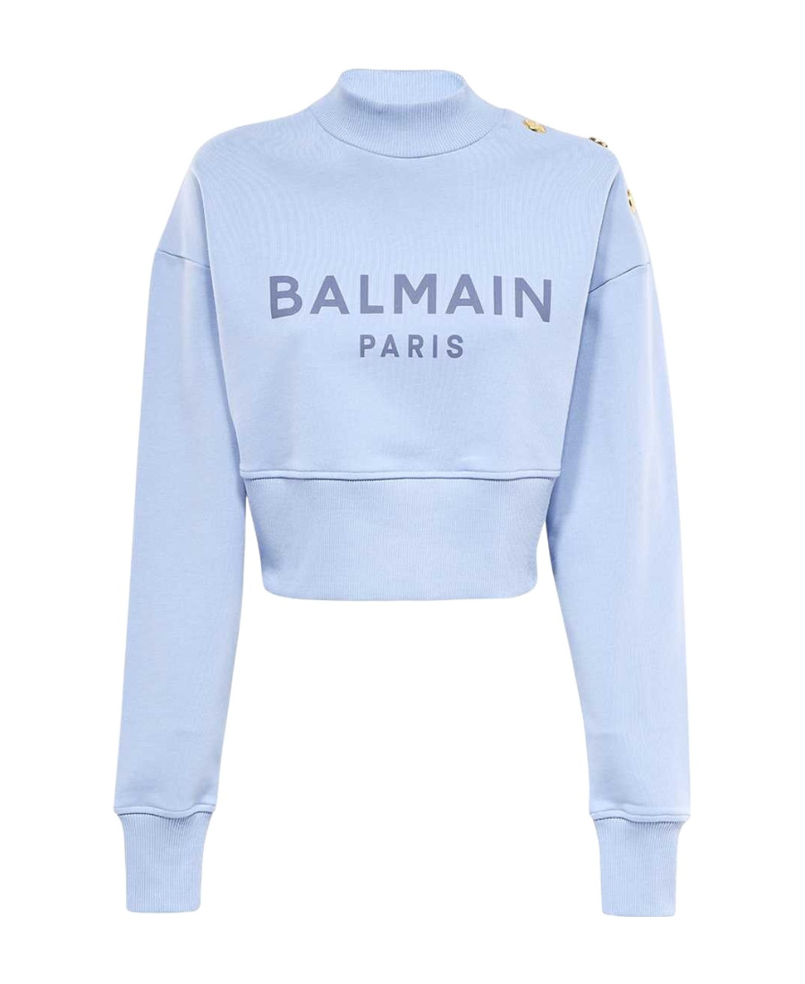 Balmain Logo-print Cropped Sweatshirt In Blue